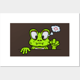 Frog Cartoon With Angry Face Expression Posters and Art